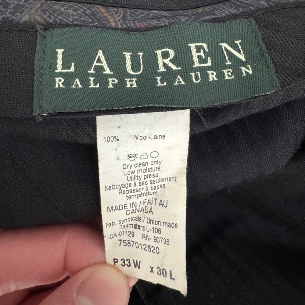 Ralph Lauren – 33×30 - Navy – Men’s – 100% Wool Dress Trousers - Made in Canada